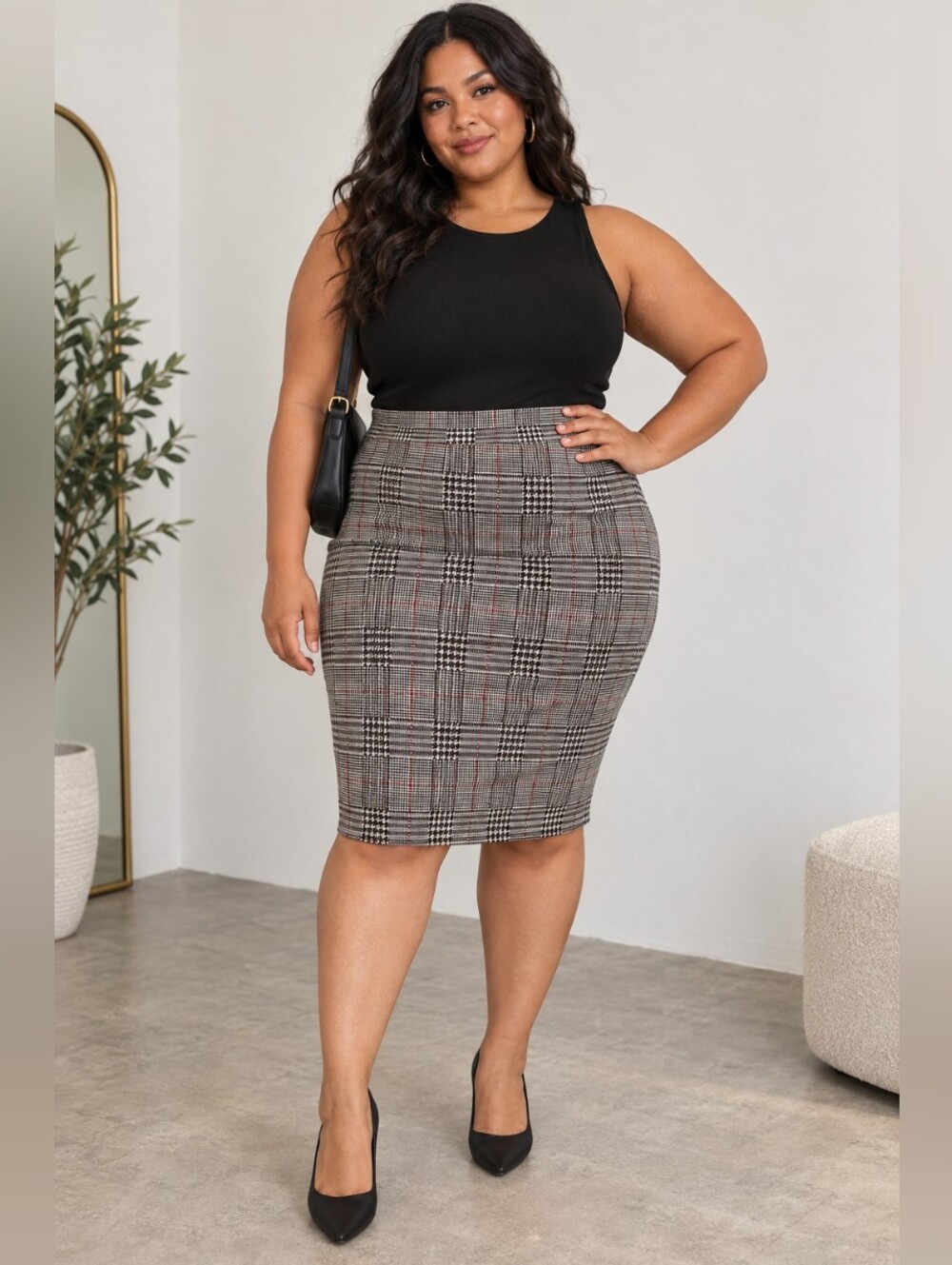 🌺 2/$30 Classic Plaid Pencil Skirt - Sleek Office Style